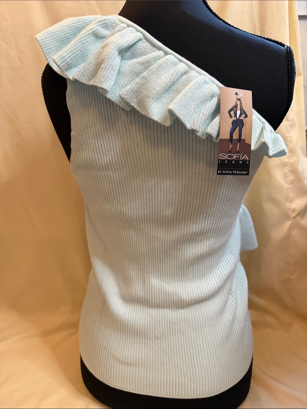 sofia by sofia vergara One-Shoulder Ruffle Knit Top in Pale Blue - Picture 2 of 3